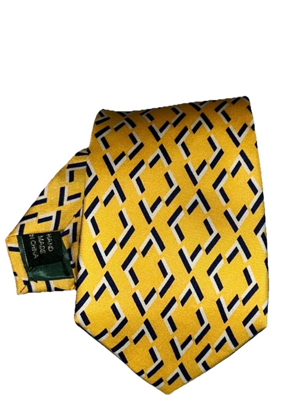 Ralph Lauren Tie FL13 Retro Yellow White Black 100% Silk Soft Texture